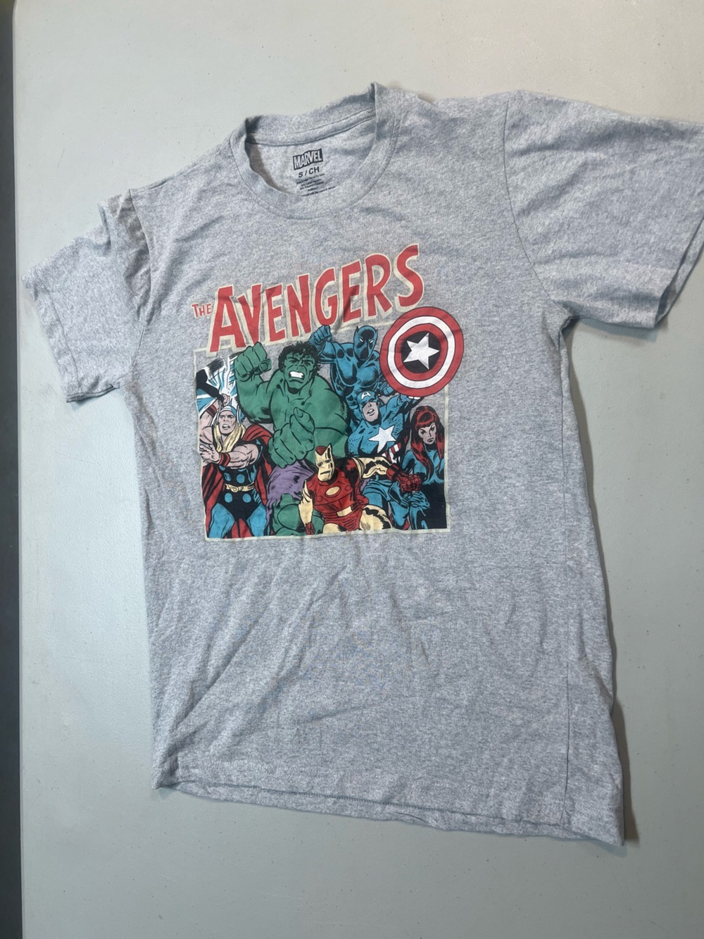 Marvel The Avengers Graphic T Shirt Gray Superhero Comic Print Size S